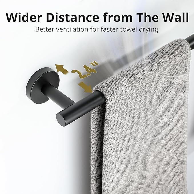 SAYAYO Black Towel Racks for Bathroom, 24 Inch Towel Bar Towel Rod Towel Holder Wall Mount SUS304 Stainless Steel (26.6 Inch Total Length)