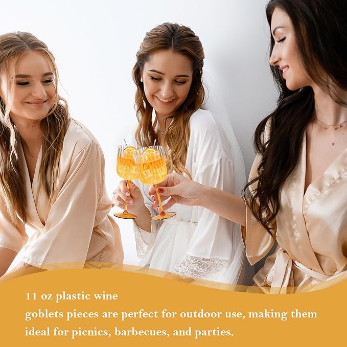 12 PCS Plastic Ribbed Wine Glasses 11oz Clear and Amber Detachable Wine Goblet Unbreakable Vintage Ripple Water Goblets Cocktail Drinking Cups for Parties Weddings Poolside Outdoors