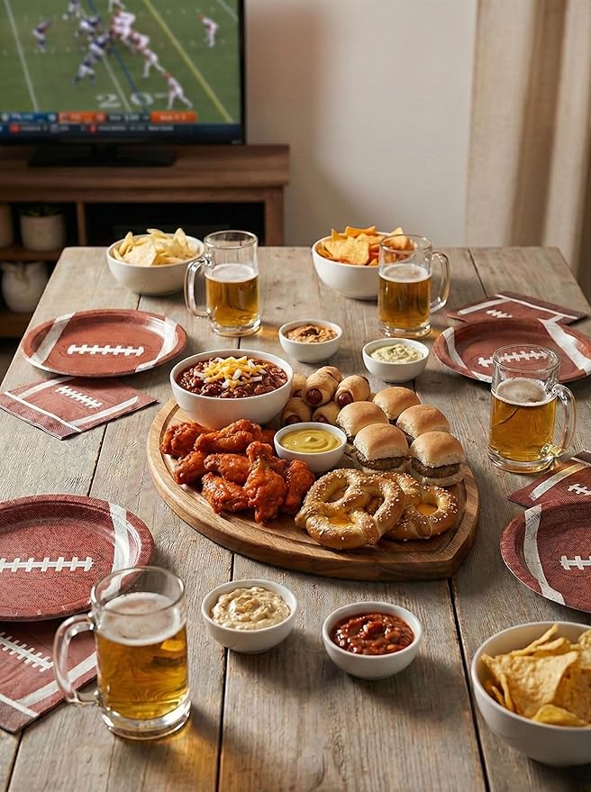 New – Giant Football Shaped Cutting Board – 23.5X14 INCH – Jumbo Size Acacia Wood Charcuterie Tray – Extra Large Wooden Football Serving Platter for Super Bowl Parties, Tailgate Hosting & Gifts