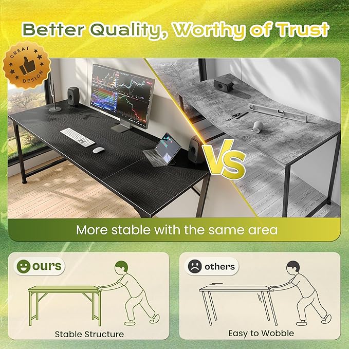PRAISUN 55 Inch Computer Desk, Home Office Desk with Spacious Desktop, Modern Gaming Desk, Writing Study Table for Bedroom, Small Spaces, Work from Home Desk with Metal Frame, Black