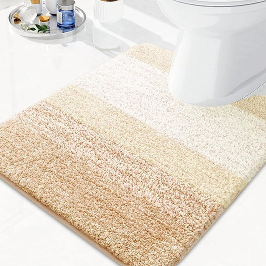 Arotive Microfiber Bathroom Rugs, Shaggy Soft and Absorbent Contour Toilet Rugs, Non-Slip, Thick Plush Machine Washable Dry Bath Mats for Toilet Base, 24x24, Beige, U-Shape