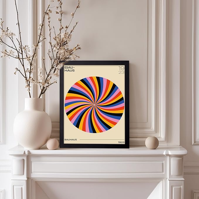 Poster Master Bauhaus Poster - Spiral Colors Print - Geometric ART - Abstract ART - Psychedelic Style - Chic Boho - Mid Century Modern - Living Room or Bedroom Decor - 8x10 Black Framed