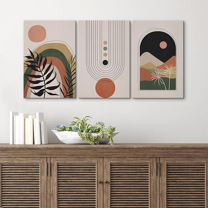 wall26 Canvas Print Wall Art Set Boho Mid-Century Geometric Desert Plant Landscape Nature Abstract Illustrations Modern Bohemian Decorative for Living Room, Bedroom, Office - 24"x36" x 3