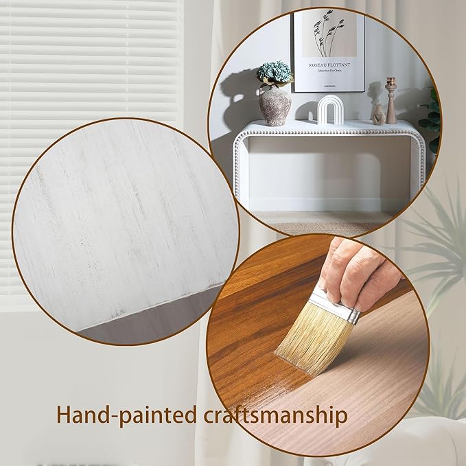 Wood Console Table, 59" Retro Long Sofa Table Behind Couch with Real Wood Beads Decor, Wooden Narrow Sofa Table Hall Table for Living Room Foyer Entrance Entryway, White