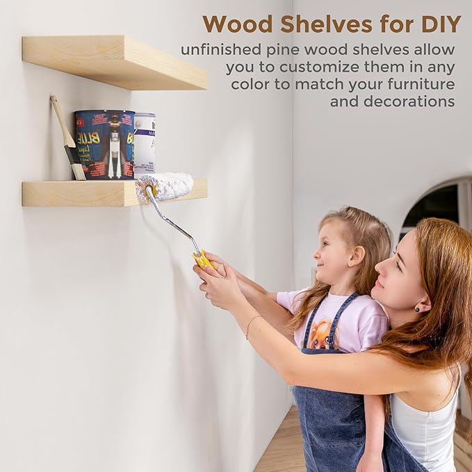 Marsmiles 30 Inch Floating Shelves for Wall - Natural Unfinished Wood Floating Shelves Set of 2-30 Inch Wide x 7.7 Inch Deep x 1.6 Inch Thick Wooden Shelves for Room Wall