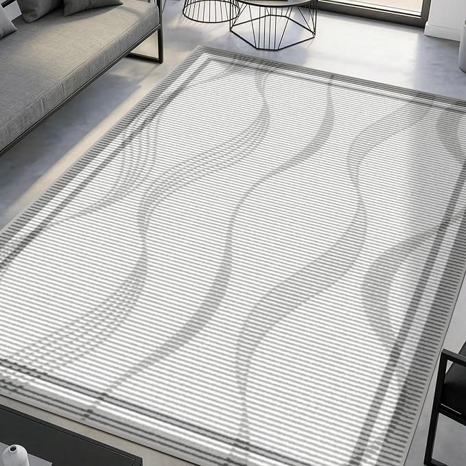 Merelax 6x9 Area Rugs for Living Room - Washable Non-Slip Large Bedroom Rug, Indoor Floor Carpet Low Pile Soft Farmhouse Rug for Dining Room, Mudroom, Modern Aesthetic Geometric Decor, Grey