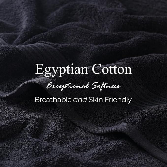 Superior Heritage Egyptian Cotton Bath Towel Set, Large Body Towels for Home Bathroom, Master, Guest Bath Decor, Plush, Absorbent Basics, Spa, Hotel, Resort, Luxury Essentials, Set of 4, Black
