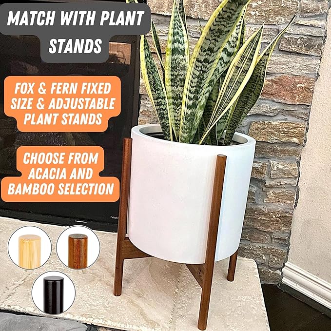 Fox & Fern Large Indoor Planter, Modern Large Plant Pot for Indoor or Outdoor, UV and Frost Resistant - 12 Inch, Fiberstone, Matte White Flower Pot with Drainage Plug, Lightweight
