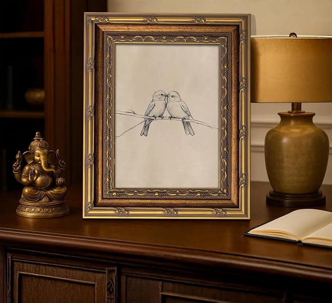 Vintage Gold Framed Bird Canvas Wall Art Two Birds Sketch Wall Decor Vintage Farmhouse Sketch Animals Artwork Retro Birds Painting Retro Rustic Print for Farmhouse Bedroom Living Room 16X24in
