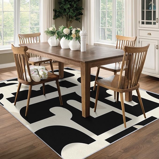 Mid Century Modern Rugs for Bedroom Decor, 5x7 ft, Geo MCM Area Rugs for Living Room, Soft Non Slip Washable Abstract Geometric Carpet Home Decorations Dt-Ghf-28