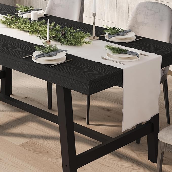 GarveeHome Industrial Dining Table for 6-8 People, 70.87" Long Wooden Kitchen Table with Sturdy Metal Frame & Black Finish, Seats 6 Rectangular Counter for Dinner, Kitchen, Dining Room - Black