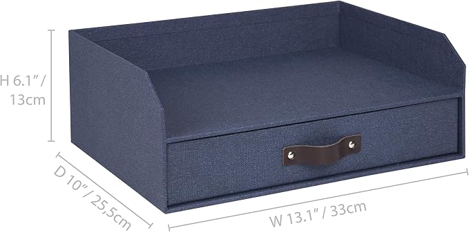Bigso Walter Letter Tray for A4 or Letter Size Documents - Paper Tray Organizer for Desk with Storage Drawer and Stable Rubber Feet - 13.1in x 10in x 5.2in - Blue