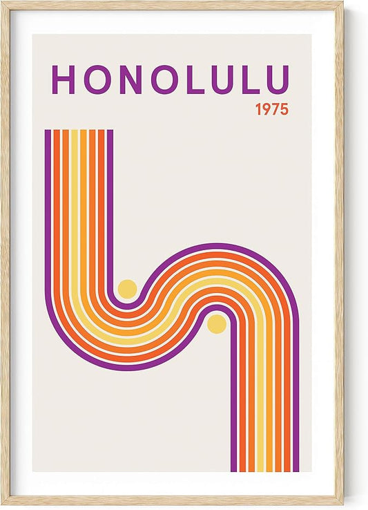 HAUS AND HUES Vintage Wall Art - Retro Art, Travel Art, Frameable Abstract Mid Century Modern Wall Decor, Retro Wall Art Mid Century, Wall Decor Aesthetic (Beige Frame, 24x36)