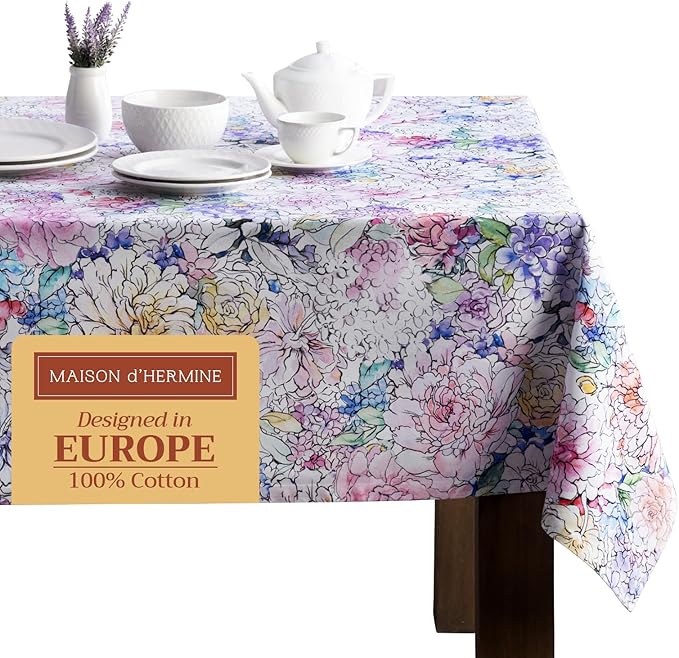 Maison d' Hermine Table Cloth Rectangle Table 100% Cotton 60 x 90 Inches Tablecloth Reusable Decorative for Dining Room Farmhouse Home Valentines Day Decorations Spring Summer - Floral Love