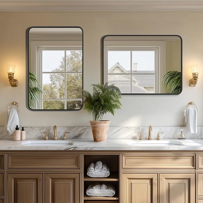 24"x 36" Black Bathroom Mirror for Sink, Rectangle Vanity Mirror for Wall, Over Sink, Farmhouse, Restroom, Anti-Rust, Modern Decorative, Horizontal or Vertical Hanging