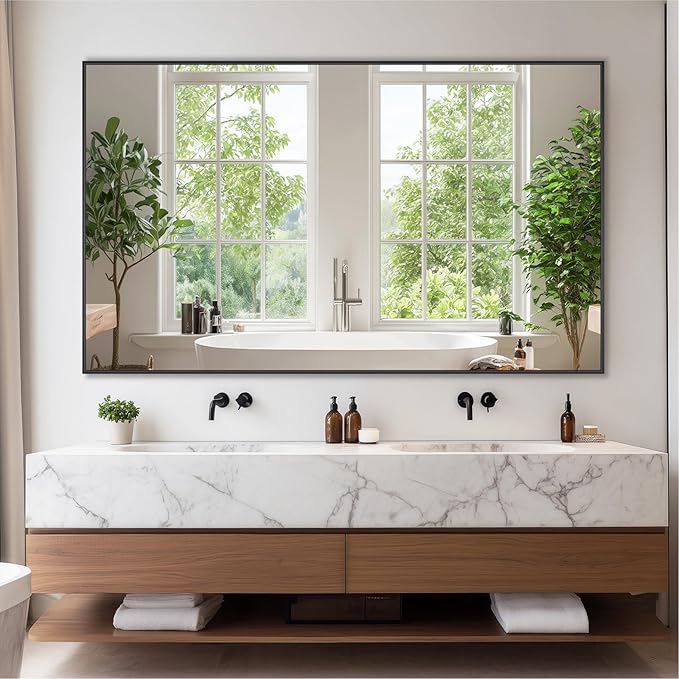 Bathroom Mirror 60" x 36", Large Rectangle Wall Mirror, Black Metal Frame Wall Mounted Mirrors for Bathroom, Vanity, Bedroom, Entryway Decor(Horizontal/Vertical)