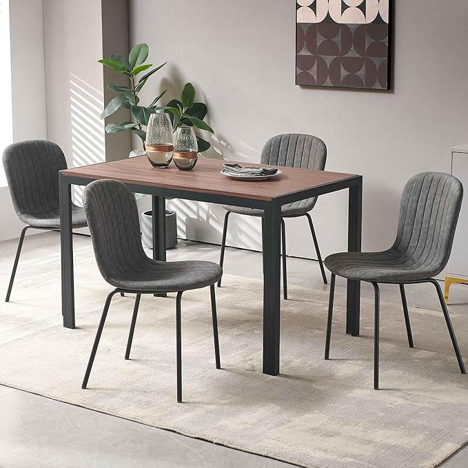 NORDICANA 5 - Piece Dining Set, Industrial Style 47 in Kitchen Table with Dark Grey Faux Leather Dining Chairs for 4 Person, Dining Room Table Set for Dinette, Breakfast Nook Breakfast Nook