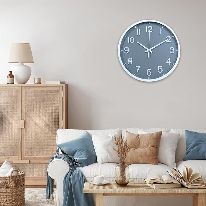 Wall Clocks Battery Operated 14 inch Modern Wall Clock,Silent Non Ticking Wall Clock for Living Room Bedroom Kitchen Office Classroom Decor (Wood Grain Yellow White)