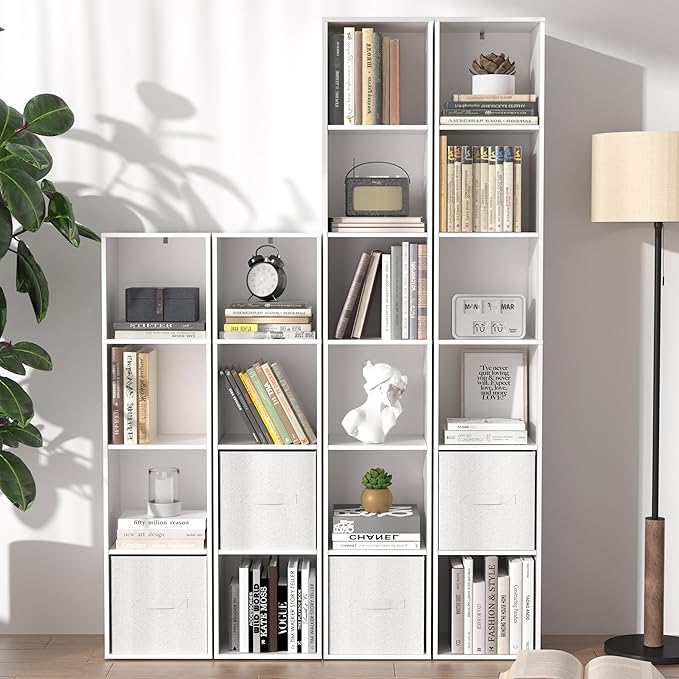 4 Cube Storage Organizer, 4 Tier Cube Low Bookcase Freestanding Storage Display Organizer, Four-Cubes Open Shelf Bookshelf for Home Office (White, 4-Cube)