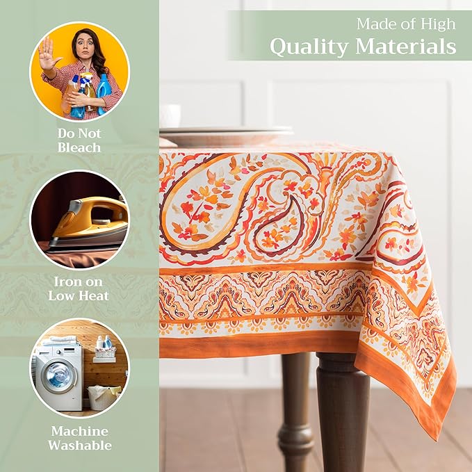 Maison d' Hermine Table Cloth Square Table 100% Cotton 60 x 60 Inches Fall Tablecloth Reusable Everyday Use for Thanksgiving Christmas Decorations Dining Farmhouse Party (Palatial Paisley)