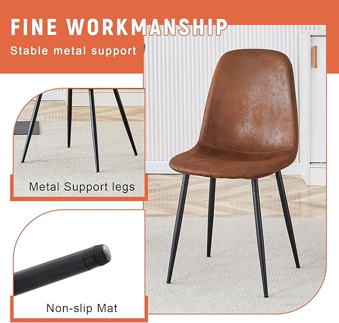 Extendable Dining Table Set for 4, 43-59" Round Dining Room Table Set, Walnut Wood Grain Table and 4 Brown Suede Upholstered Chairs Set, Mid Century Modern Kitchen Table Set with Cross Legs