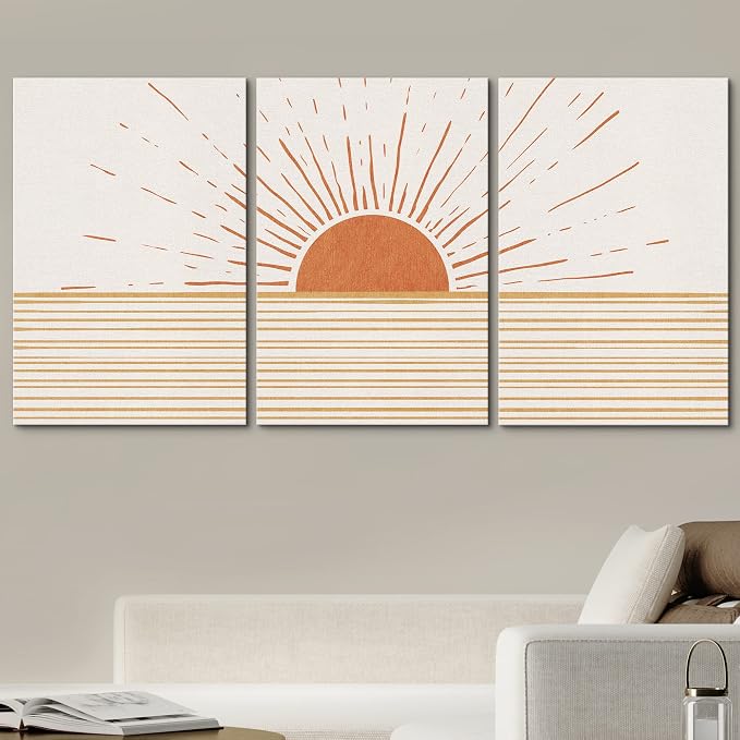 wall26 Canvas Print Wall Art Set Mid-Century Ocean Sunset Sun Horizon Nature Abstract Illustrations Modern Art Bohemian Decorative Rustic Contemporary for Living Room, Bedroom, Office - 24"x36"x3