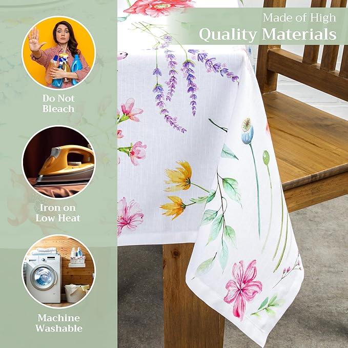 Maison d' Hermine Table Cloth Rectangle Table 100% Cotton 70 x 90 Inches Tablecloth Reusable Decorative for Dining Room Farmhouse Home Valentines Day Decorations Spring Summer - Just Floral