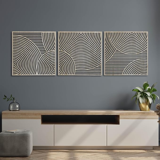 Mid Century Modern Wall Art Wood Home Decor, Unique Wood Wall Art, Boho Inspired Geometric Wooden Wall Hanging, Aesthetic Circular Decor