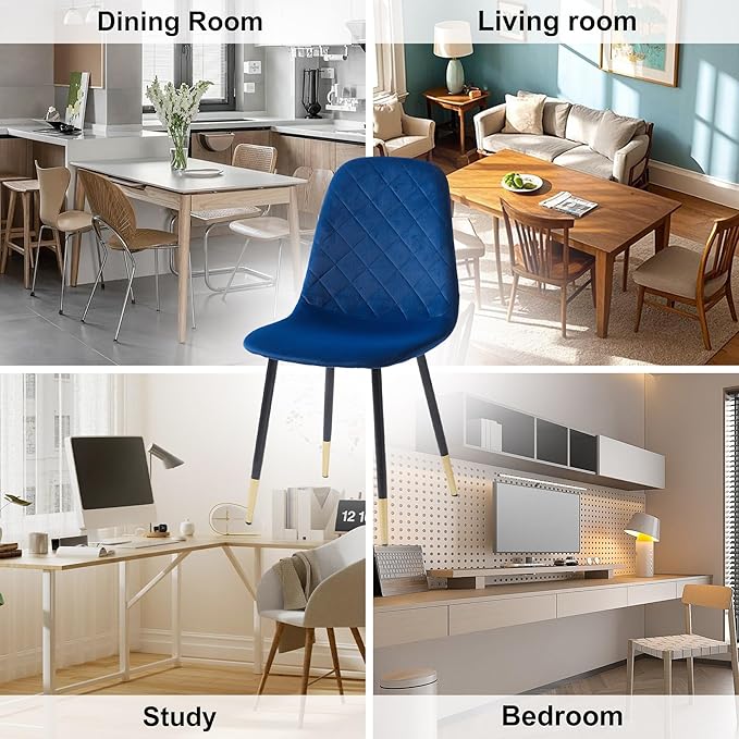 Navy Blue Velvet Dining Chairs Set of 2 - Upholstered Kitchen & Dining Room Chairs with Metal Legs, Mid-Century Modern Accent Chair for Living Room Kitchen Bedroom