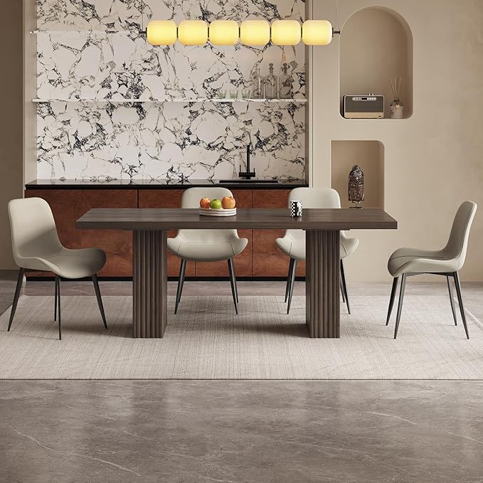 66.93" Mid-Century Modern Dining Table Set for 4, Rectangular Kitchen Table with 4 Chairs with Sturdy Legs, Farmhouse 5-Piece Dining Set with Sturdy Legs for Kitchen, Living Room, Brown