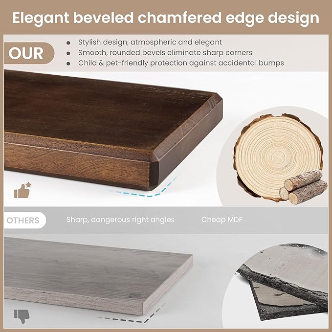 Axeman 24Inch Natural Wood Floating Shelves for Wall|Rustic Wooden Shelves for Bedroom Kitchen Bathroom|Storage Shelf with Invisible Bracket for Wall Mounted|Set of 2|Walnut Color