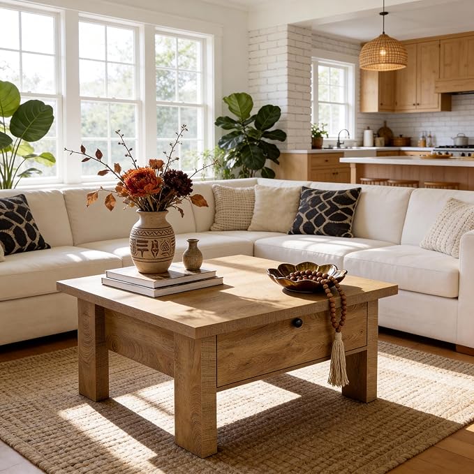 Tribesigns Coffee Table for Living Room, 31.5" Square Coffee Table with Storage for Small Spaces (Brown)