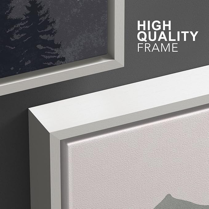 wall26 Framed Canvas Print Wall Art Set Woodland Nursery Decor Blue Gray Duotone Mountain Forest Abstract Nature Nordic Decorative Minimal Boho for Living Room, Bedroom, Office - 16"x24"x3 White