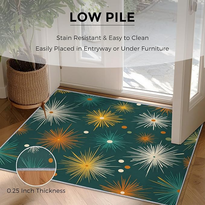 Abstract Atomic Rugs for Living Room Decor, 6x8 ft, MCM Geometric Starburst Area Rugs for Bedroom, Soft Non Slip Washable Mid Century Modern Carpet Home Decorations D-g48