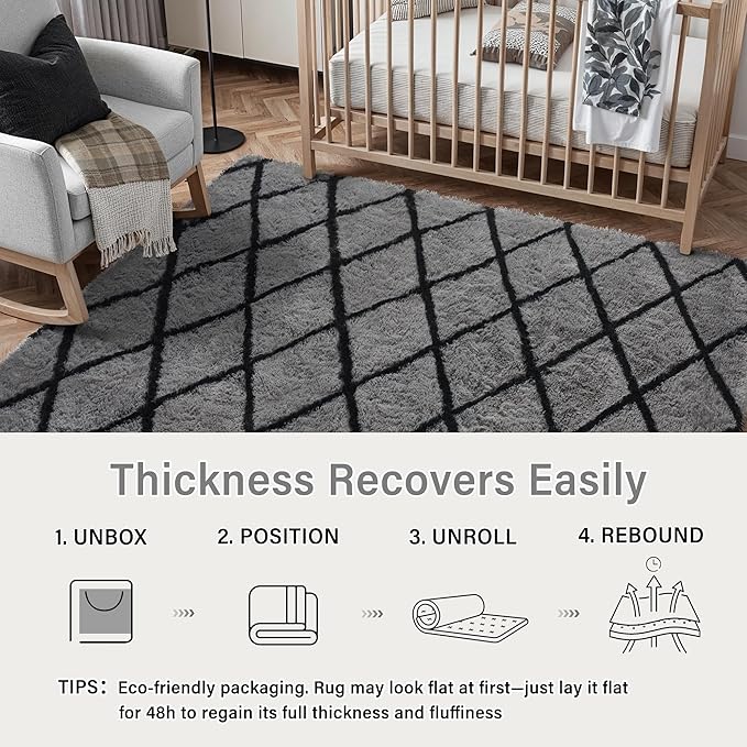 5x8 Checkered Rug for Bedroom Grey and White Modern Soft Area Rug Fluffy Non-Slip Carpet for Living Room Playroom Home Aesthetic Decor