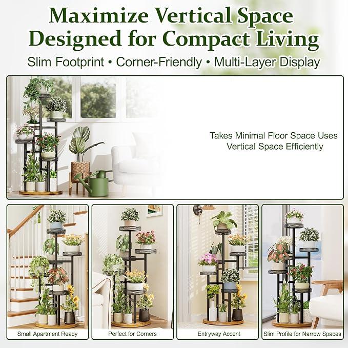 Black Stand Plants, 5-Tier Metal Plant Stands for Outdoor Indoor Plants,Heavy Duty Flower Pot Stands for Multiple Plants,Decoration Display Racks for Patio Garden -BlackFlower
