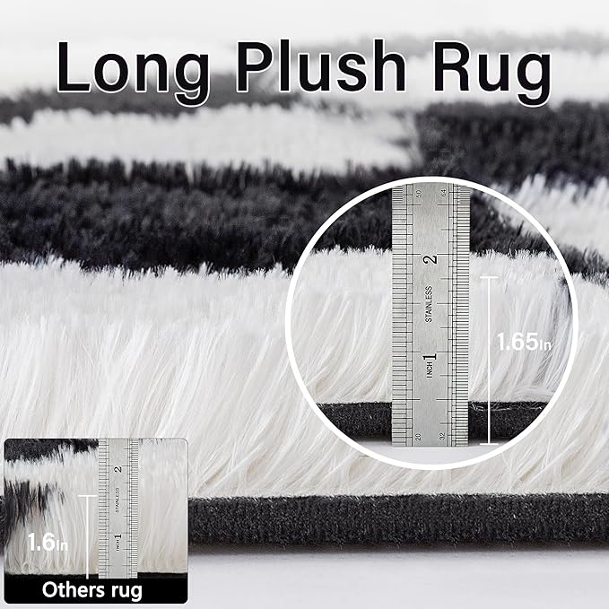 Checkered Rug 4x4 for Living Room, Black and White Modern Shag Super Soft Washable Fluffy Rugs Indoor Fuzzy Carpet for Bedroom Home Dorm Aesthetic Decor