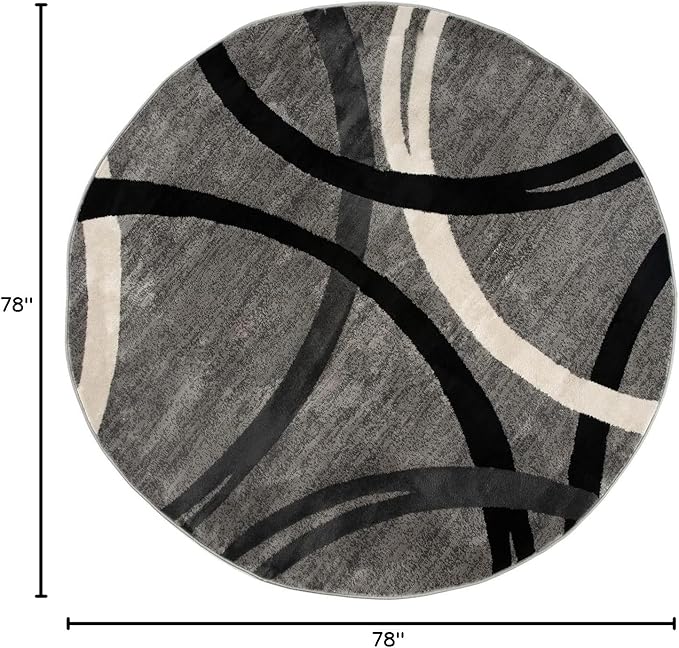 Rugshop Wavy Circles Design Round Rug, Carpet with Jute Backing for Living Room, Office, or Bedroom, Gray, 6'6" Round