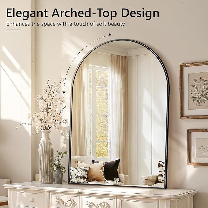 Arched Wall Mirror for Bathroom,Mirrors for Wall,30"x55",Vanity Mirror for Bedroom Dresser, Entryway, Living Room, Metal Frame,Hanging or Leaning Against(Black)