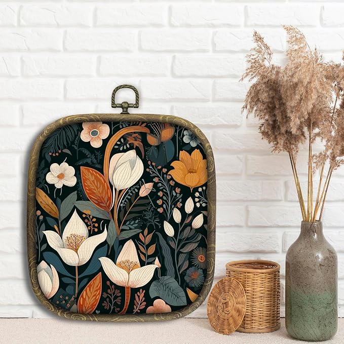 KSDUT Vintage Floral Wall Art Decor - Botanical Neutral Mid Century Modern Wall Art Canvas Frame Hanging Prints, Flower Landscape Square Wall Art Decor for Bathroom Home Gallery Decorations 6.5"x5.7"