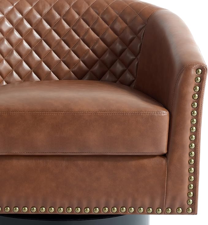 UIXE Faux Leather Swivel Accent Chair, Barrel Club Chair Modern Upholstered Armchair for Living Room, Comfy Single Sofa Bedroom Side Reading Seat - Brown