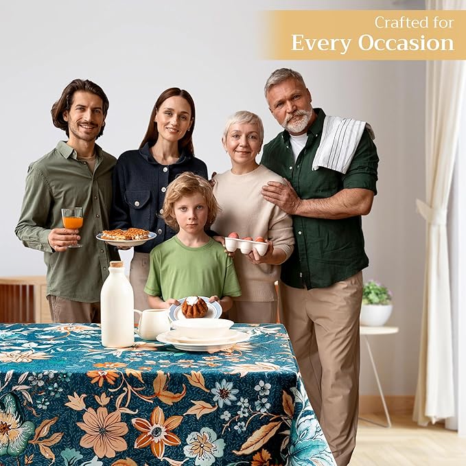 Maison d' Hermine Table Cloth Rectangle Table 100% Cotton 60 x 120 Inches Fall Tablecloth Reusable Everyday Use for Thanksgiving Christmas Decorations Dining Farmhouse Party (Luxury Loft - Dark Teal)