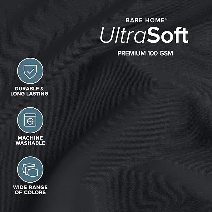 Bare Home Twin XL Sheet Set - 1800 Ultra-Soft Microfiber Twin Extra Long Bed Sheets - Double Brushed - Deep Pockets - Easy Fit - 3 Piece Set - Bedding Sheets & Pillowcases (Twin XL, Black)