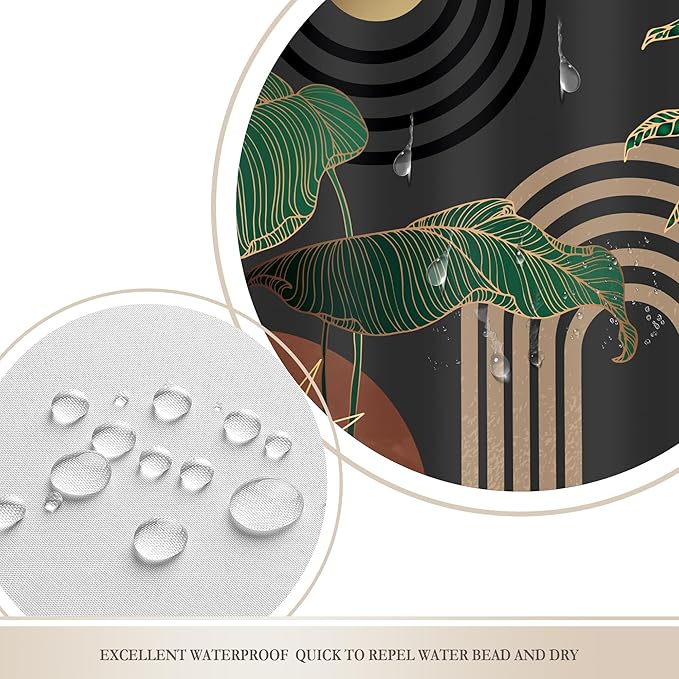 Glawry Dark Brown Mid Century Shower Curtain 60Wx72L Inches Boho Abstract Retro Tropical Palm Leaves Modern Bathroom Aesthetic Bath Accessories Art Home Decor Fabric with Hooks