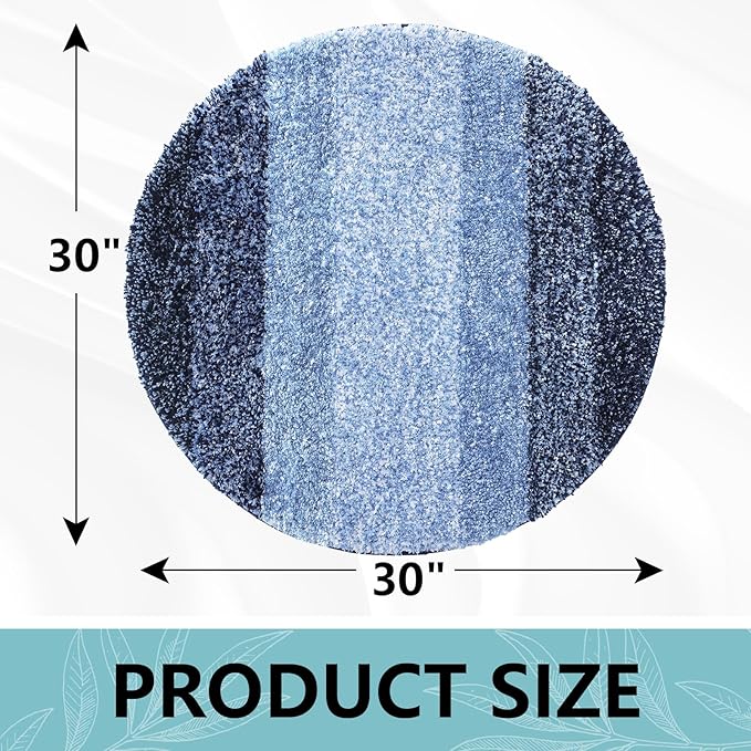 Arotive Microfiber Bathroom Rugs, Shaggy Soft and Absorbent Bath Rug, Non-Slip, Thick Plush Machine Washable Dry Bath Mats for Bathroom, Tub and Shower, 30x30, Blue, Round