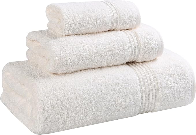 Superior Heritage Egyptian Cotton 3 Piece Towel Set, Assorted Absorbent Towels for Bathroom, Guest Bath, Luxury Home Decor Essentials, Includes 1 Bath, 1 Hand, 1 Face Towel/Washcloth, Ivory