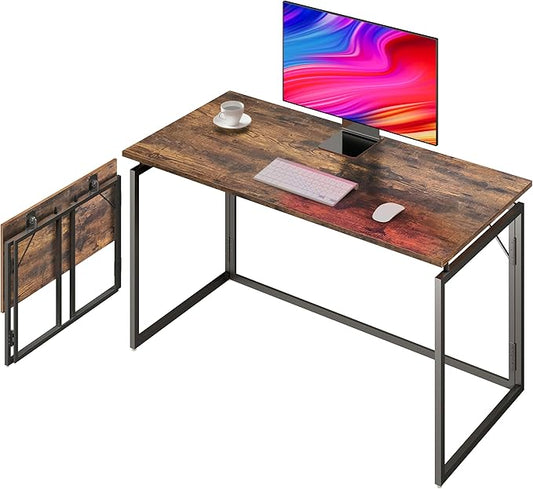 alawooder Folding Desk - 39.4” Wood Top Foldable Desk for Small Spaces | No Assembly Required Compact Desk for Home Office, Writing, and Study