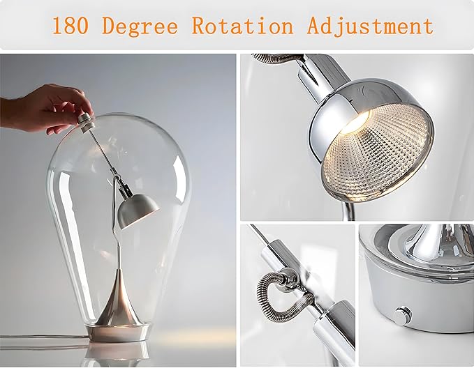 Bofea-Modern Glass Table Lamp,Desk Lamp for Home Office,Globe Nightstand Lamps with Clear Glass Shade,Touch Control Reading Light Creative Swing Arm Lamp for Living Room Study Room Decorative
