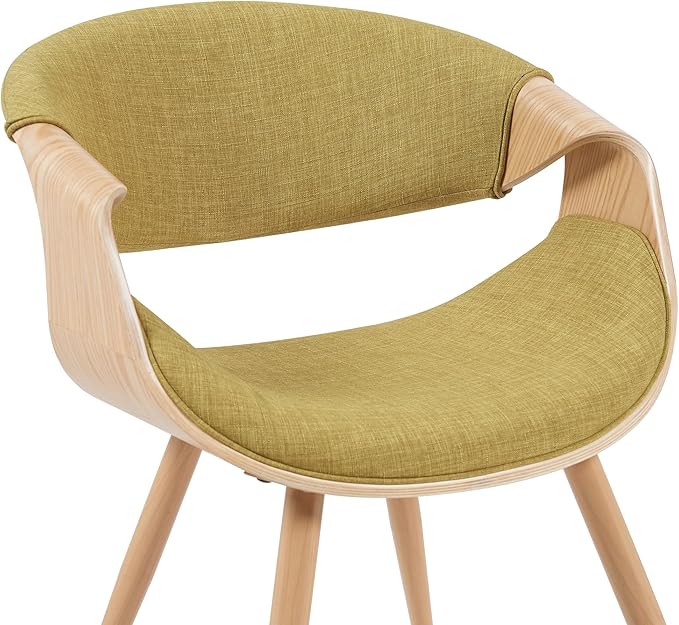 Armen Living Butterfly Mid-Century Dining Chair with Green Fabric Upholstered Seat and Oak Finish