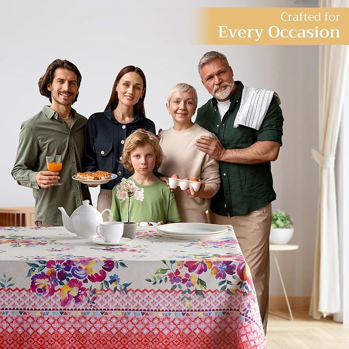 Maison d' Hermine Table Cloth Rectangle Table 100% Cotton 60 x 108 Inches Tablecloth Reusable Decorative for Dining Room Farmhouse Home Valentines Day Decorations Spring Summer - Rose Garden